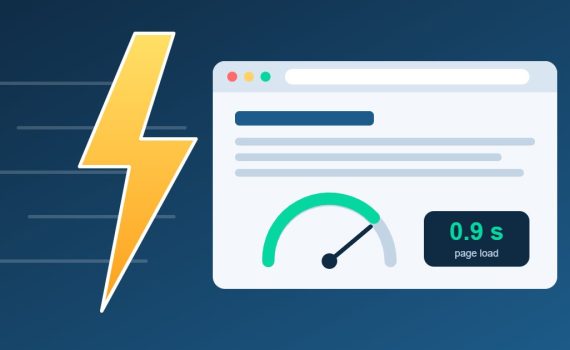 Illustration of a lightning bolt and a browser window showing a fast page load time