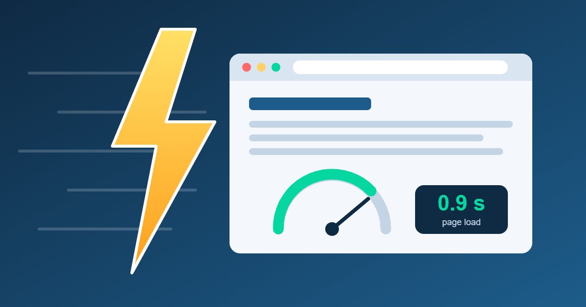 Illustration of a lightning bolt and a browser window showing a fast page load time
